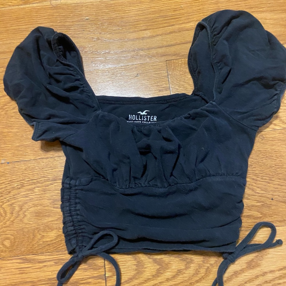 Hollister Black Ruched Puff Sleeve Blouse